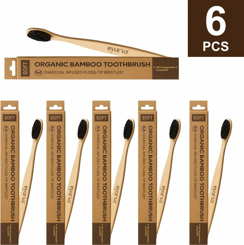 eyurva 6 Pcs. bamboo natural wooden eco-friendly toothbrush with ...more - Photo 1