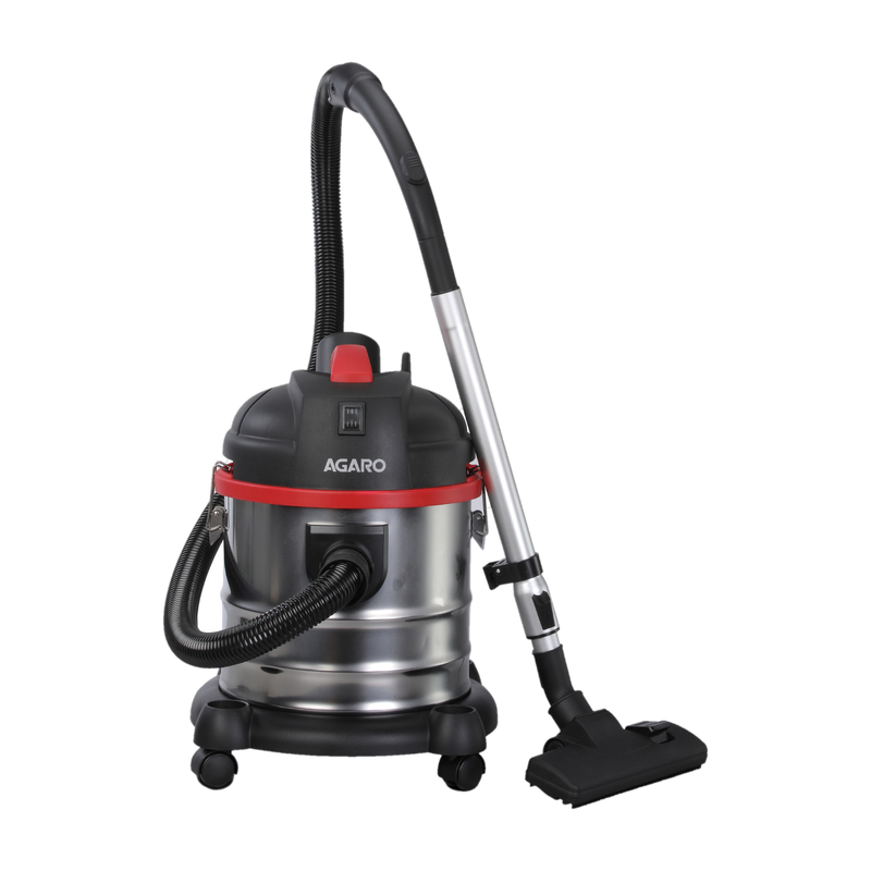 AGARO Ace Wet & Dry Vacuum Cleaner 1600 Watts, 21.5 kPa Suction Power with Dust Bag, 21 litres Tank Capacity, for Home Use, Blower Function, Washable 3L Dust Bag, Stainless Steel Body with Reusable Dust Bag (Black, Red)