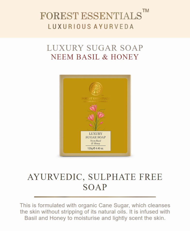 Forest Essentials Luxury Sugar Soap Neem Basil Honey Ayurvedic