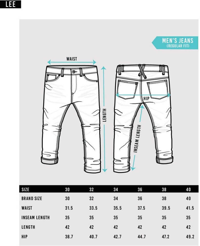 lee pants size chart