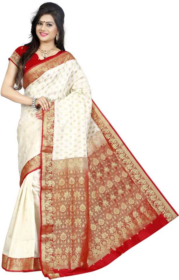 Buy JagannathSaree Self Design Banarasi Poly Silk Red, White Sarees Online  @ Best Price In India | Flipkart.com