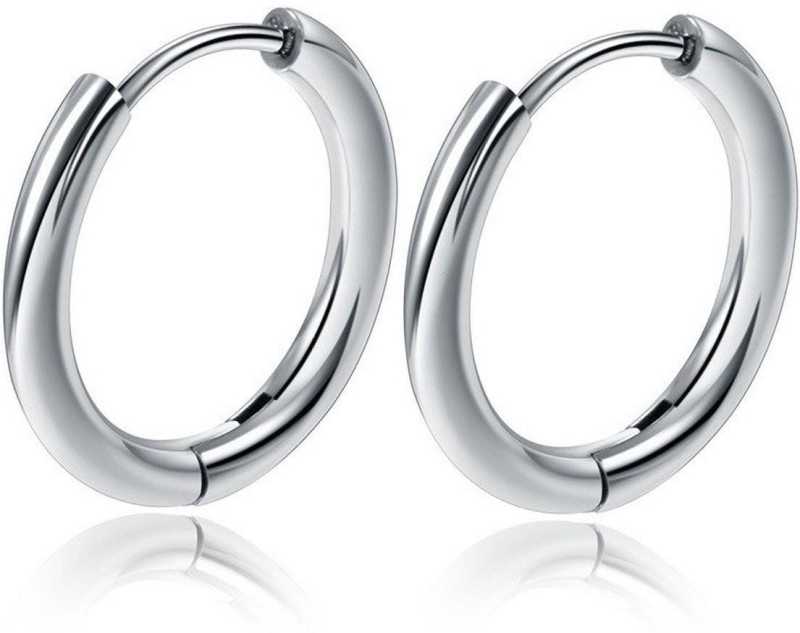 Stainless Steel Men's Fashion Round Bead Cuff Clips Hoop Earrings Trendy Jewelry