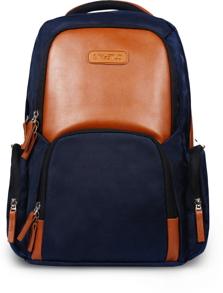 blue and brown backpack