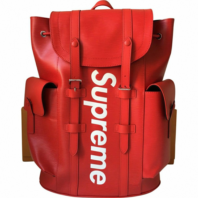 supreme leather backpack red