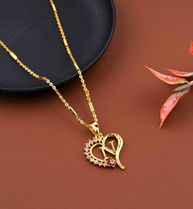 Vraj India N Letter Locket Pendants Alphabet Name Gold Plated Alloy New Model Design With 19 Inch Chain For Girls Women Gold Plated Alloy Price In India Buy Vraj India N Letter Locket