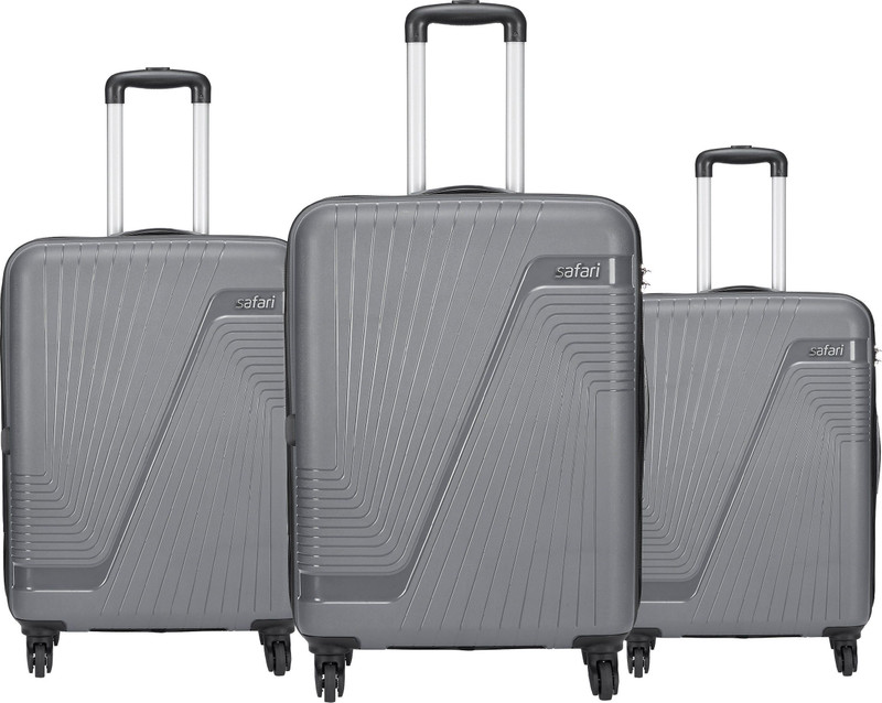 Safari SAFARI Hard Body Set of 3 Luggage 8 Wheels - ZION 7.5 Years Warranty 8W Luggage Set of 3 Trolley Bags (55 & 67 & 76 Cm) - Grey