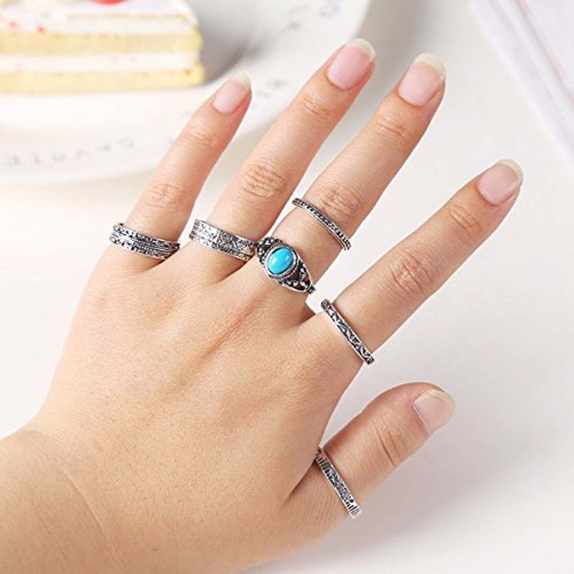 Shining Diva Antique Silver Set of Midi Finger Rings एलॉय