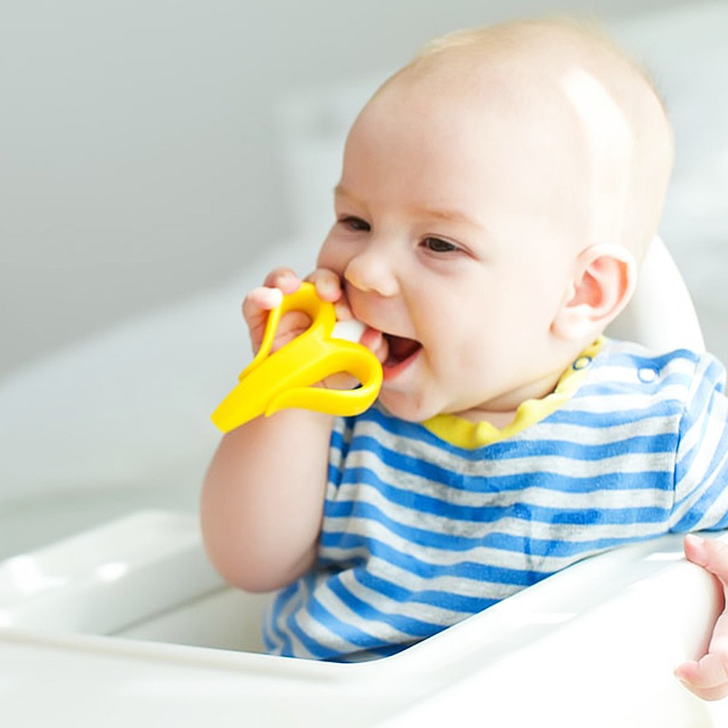 मैक्सबेल Baby Banana Teether with Bristles Bendable
