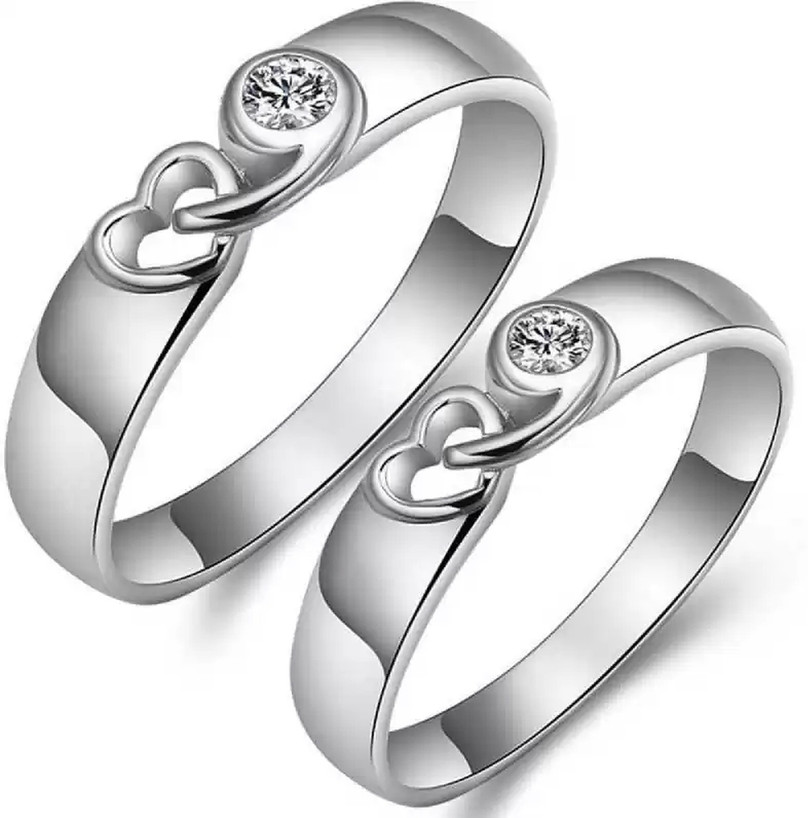 Lila Heart with Crystal Love Birds Silver Plated Couple Rings for Boys  Girls तांबा क्यूबिक ज़िरकोनिया रिंग