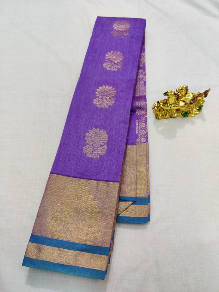 Buy Uniqon Creations Self Design Kota Doria Cotton Silk Purple