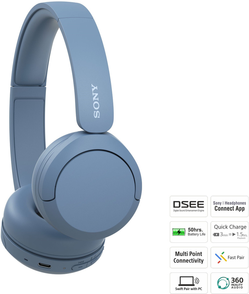 सोनी WH-CH520 with 50 Hrs Playtime, DSEE Upscale, Multipoint