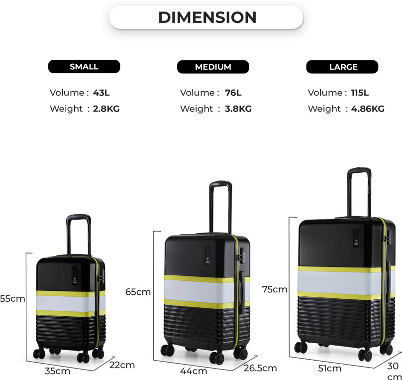 NASHER MILES Mexico Hard-Sided Polycarbonate Set of Black And Grey  Trolley Bag(55&65cm) Cabin Check-in Set Wheels 24 inch