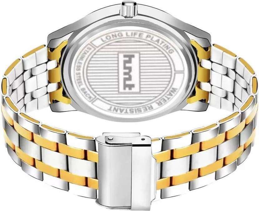 1627YM02 Gold Silver Two Tone Chain Gold Dial With Day Date Feature Premium Looking Analog Watch For Men