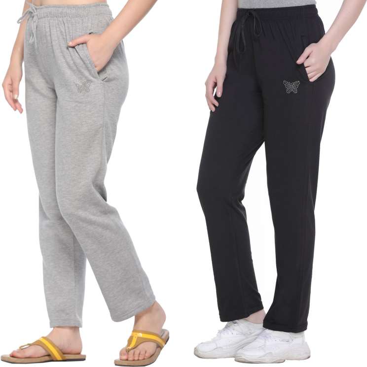 Solid Women Grey, Black Track Pants Price in India - Buy Solid