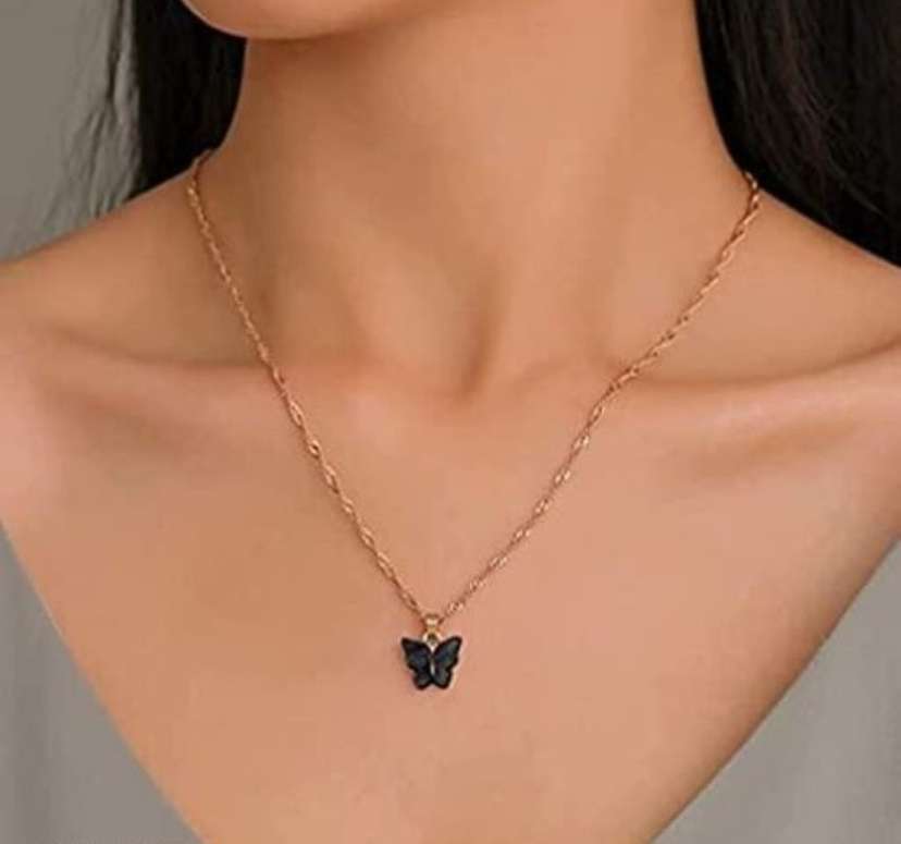 Black top butterfly necklace