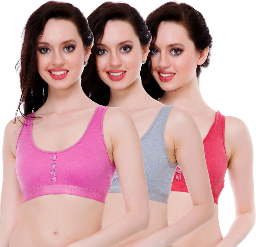 Buy StyFun Women Multicolor Solid Cotton Blend Pack of 3 Bra