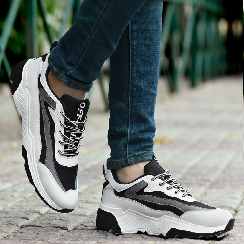 Black and white discount sports shoes