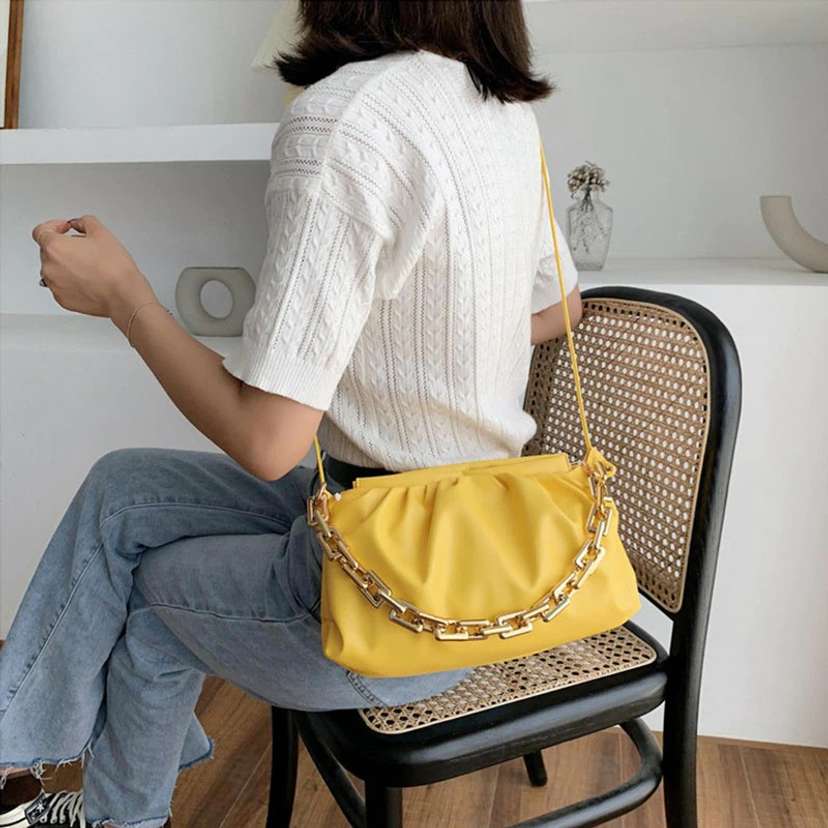 Yellow Sling Bag Latest Stylish Fashion Sling Bag For Ladies Shoulder Cloud Bag With Chain for Girls hand bag Women With Detachable Strap
