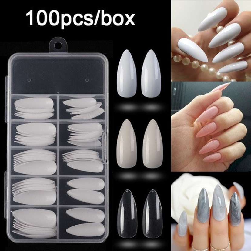 AGLEY 100 Artificial Nail with Glue white Pack of 100 WHITE