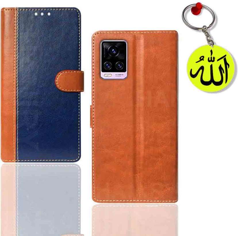 Vivo V20 pouch cover V2025 pouch cover Free Allah Keychain Blue Brown Artificial Leather Flip Cover Price in India Buy Vivo V20 pouch cover V2025 pouch cover