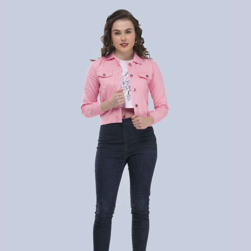 Pink denim jacket womens india 2025