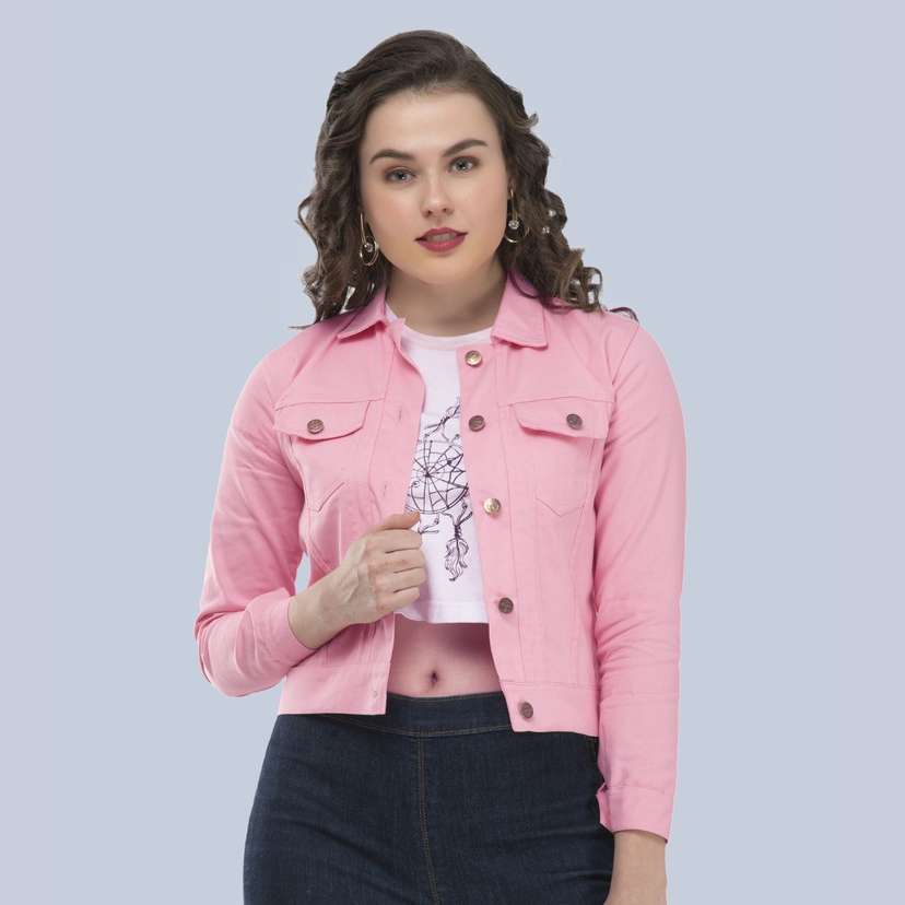 Pink denim jacket womens india online