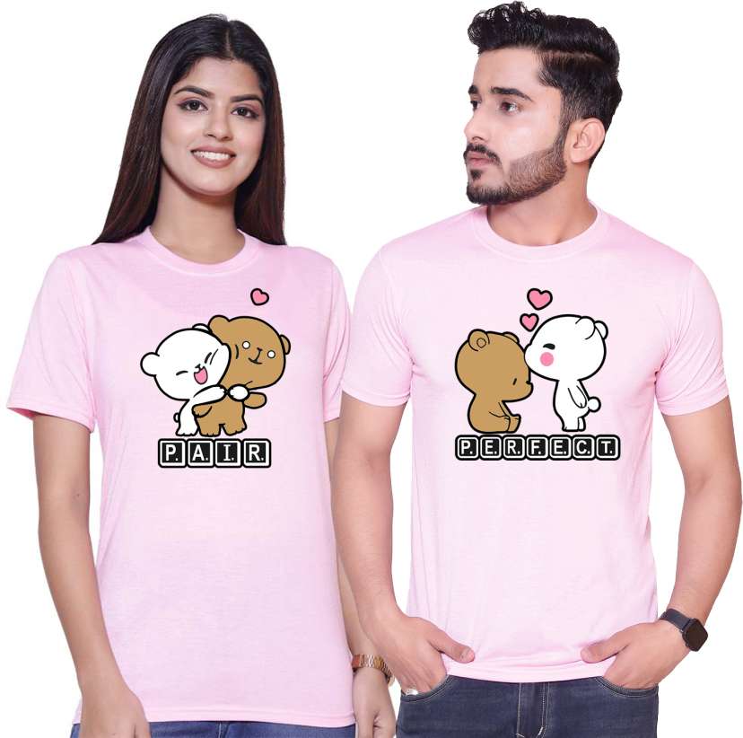 Printed Couple Pink T-Shirt Price in India - Buy Printed Couple