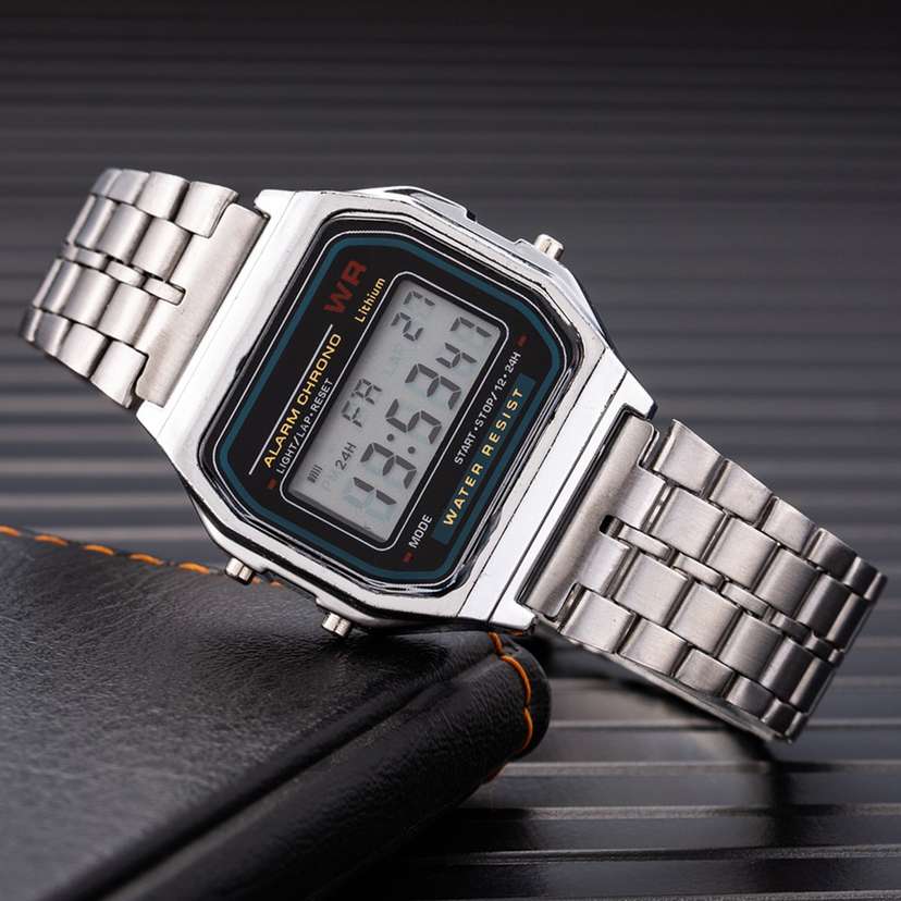 Digital watch shop leather band women's