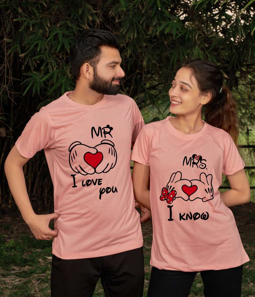 Printed Couple Pink T-Shirt Price in India - Buy Printed Couple