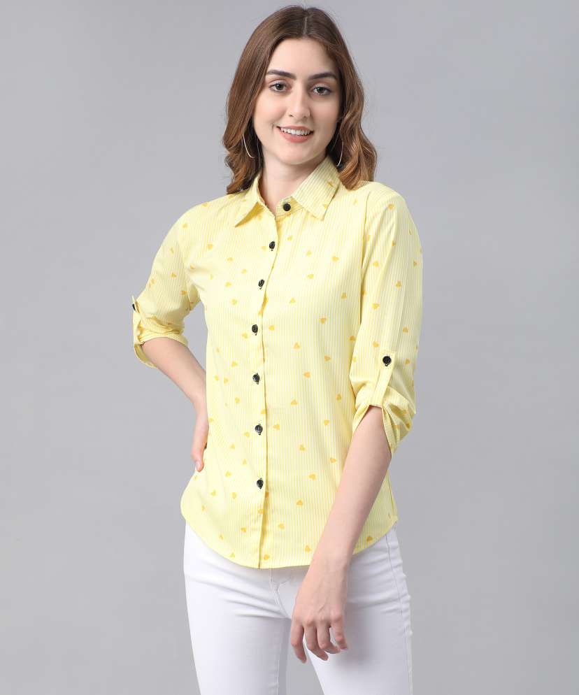 Women Printed Casual Yellow Shirt Price in India - Buy Women Printed Casual  Yellow Shirt online at