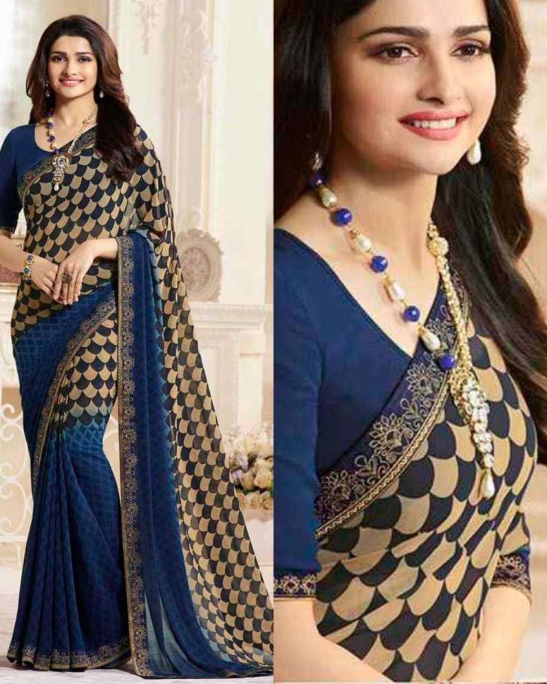 Buy Xclusive Designer Solid/Plain Bollywood Chiffon Blue Sarees