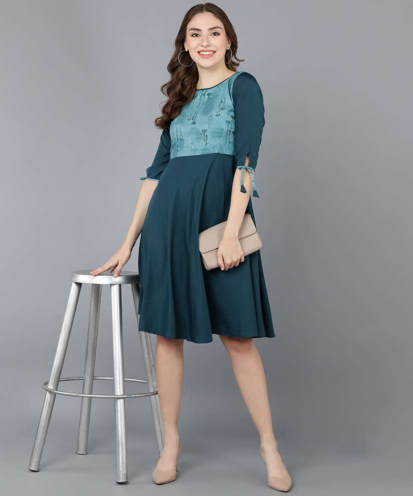 Women Fit and Flare Dark Green Dress Price in India - Buy Women Fit and Flare  Dark Green Dress online at