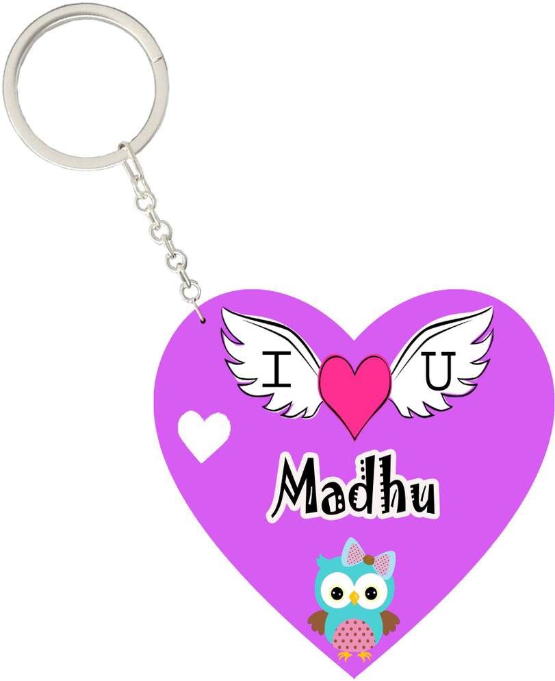 MorFex Madhu Name Beautiful Heart Shape Arclic Wood Keychain Best Gifts for Special Key Chain