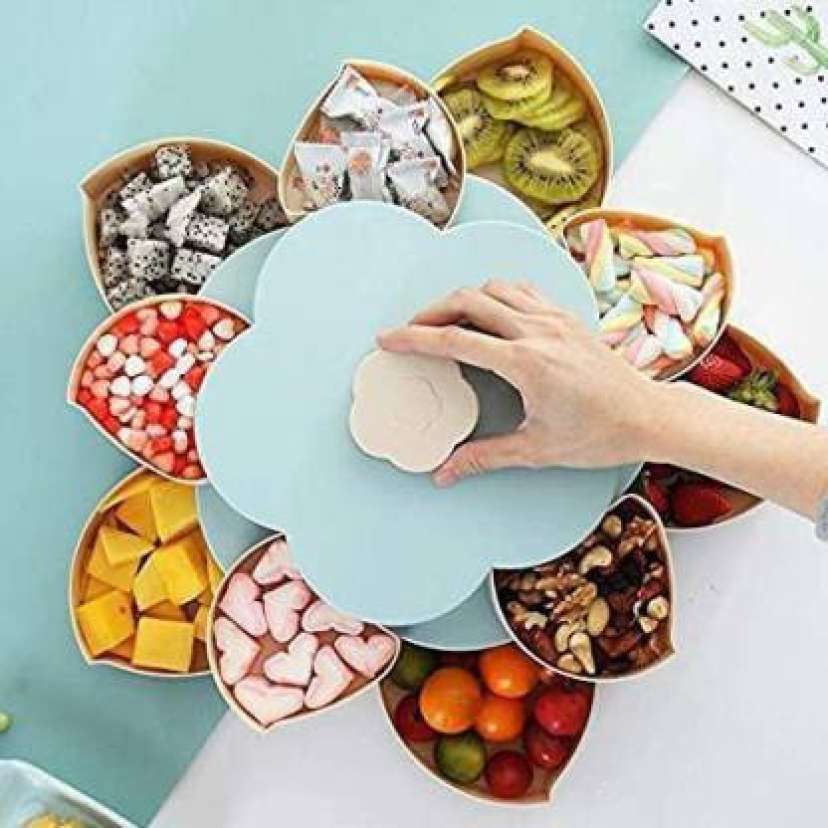 Double Layer 10 Grid Candy Snack Storage Flower Shape Rotating Box with  Mobile Stand Dry Fruit, Candy, Chocolate, Snacks Box for Home Kitchen 1  Piece Spice Set (Plastic) 1 Piece Spice Set