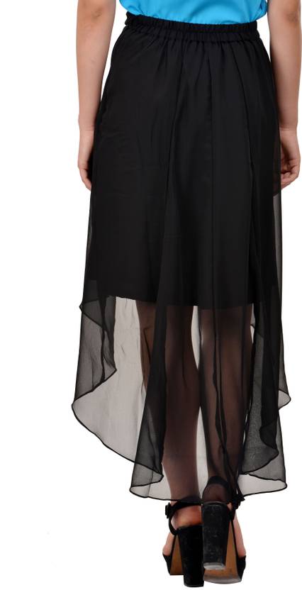 Women Self Design Layered Black Skirt