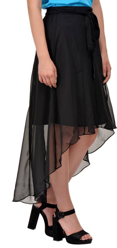 Women Self Design Layered Black Skirt