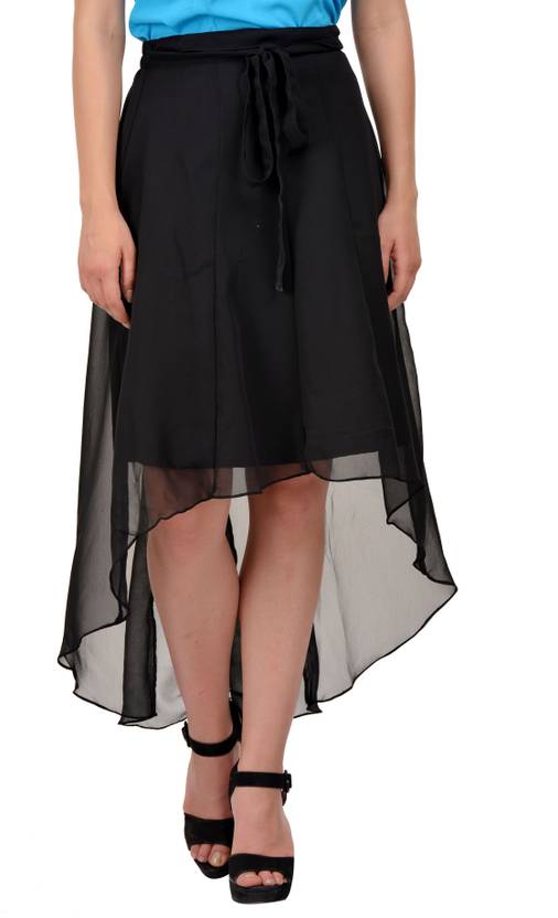 Women Self Design Layered Black Skirt