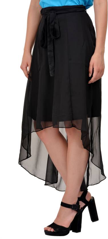 Women Self Design Layered Black Skirt