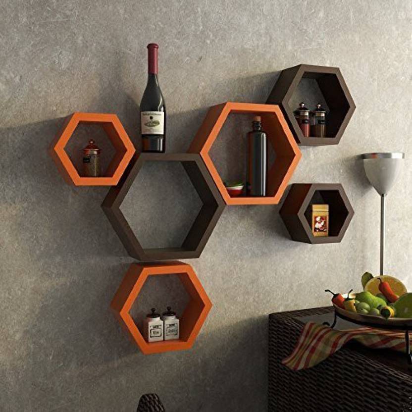Stylish Hexagonal Wooden Wall Shelf | Turn Your Into Premium Look | Indiksale.com