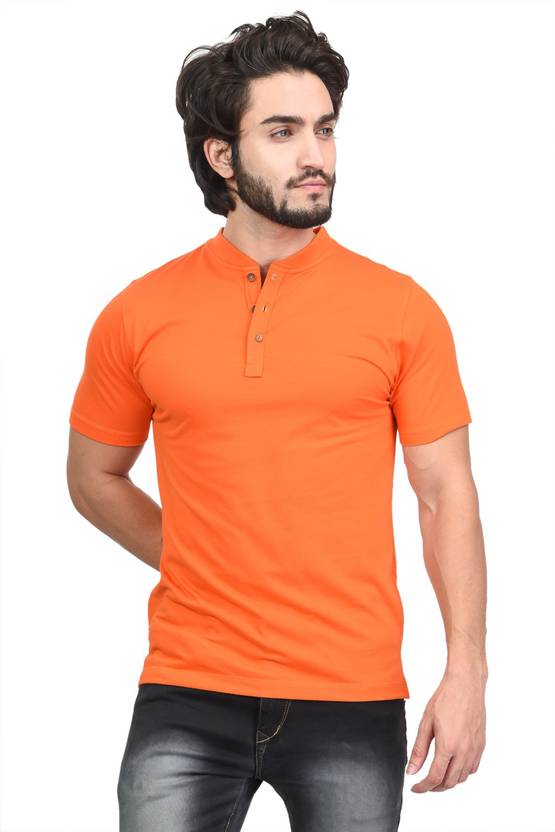 KALT Solid Men Scoop Neck Orange T-Shirt