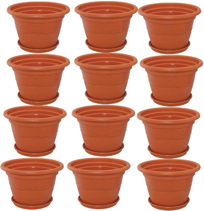 Meded 12 inch Heavy Duty Plastic Garden Planters With Bottom Tray (Pack