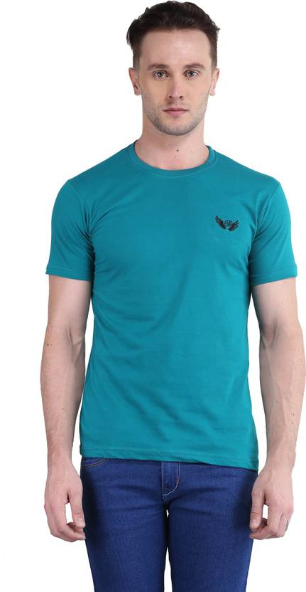 BRAVEZI Men Solid Round Neck Cotton Blend Dark Green T-Shirt