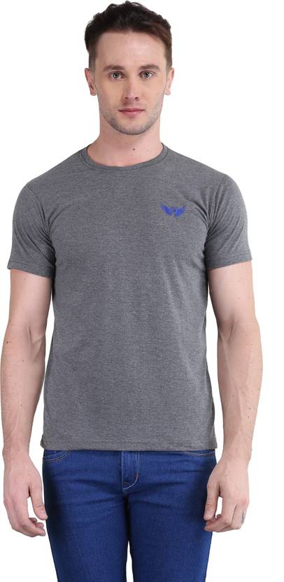 BRAVEZI Men Solid Round Neck Cotton Blend Grey T-Shirt