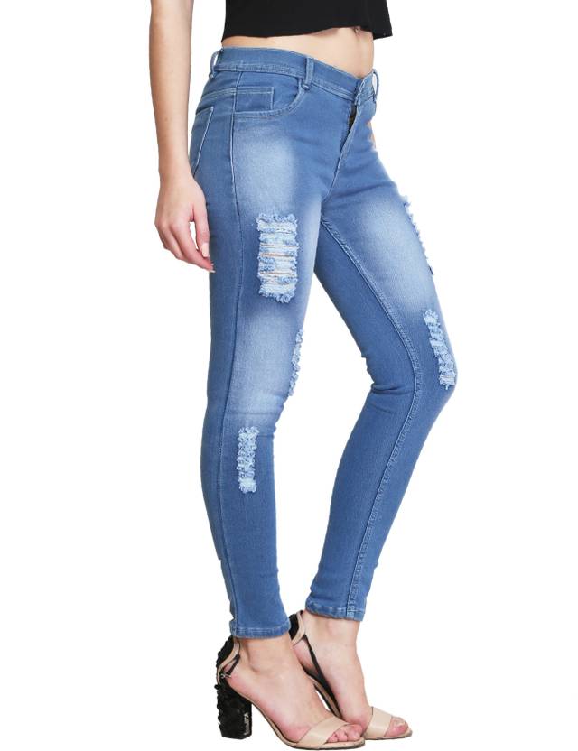 Women Skinny Mid Rise Light Blue Jeans