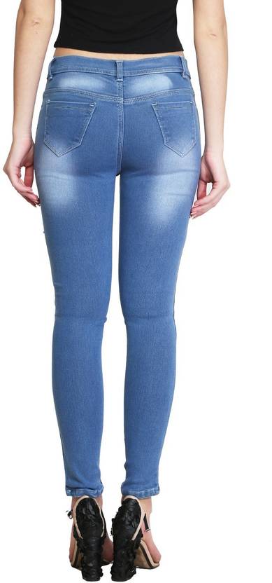 Women Skinny Mid Rise Light Blue Jeans