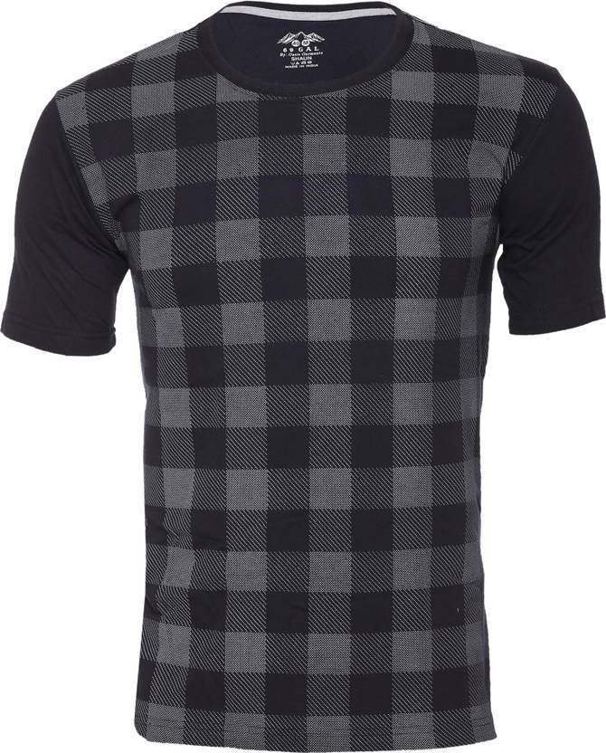 69GAL Men Printed Round Neck Cotton Blend Black, Grey T-Shirt