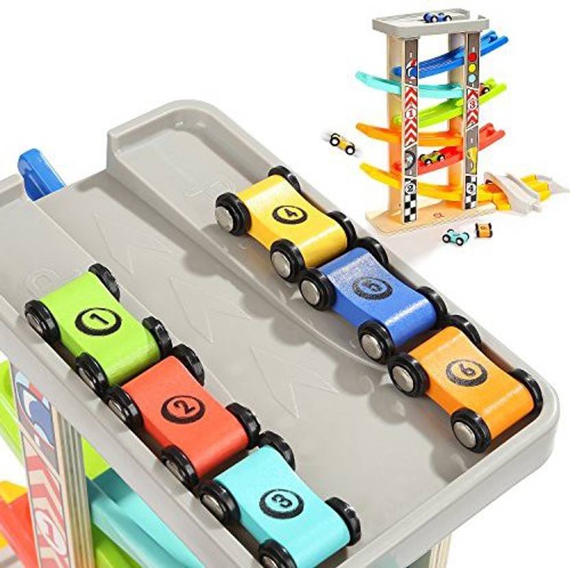 Generic 6 Car Ramps Wooden Ramp Racer for Kids TOP BRIGHT Toys with 6 Wood Racing Car 1