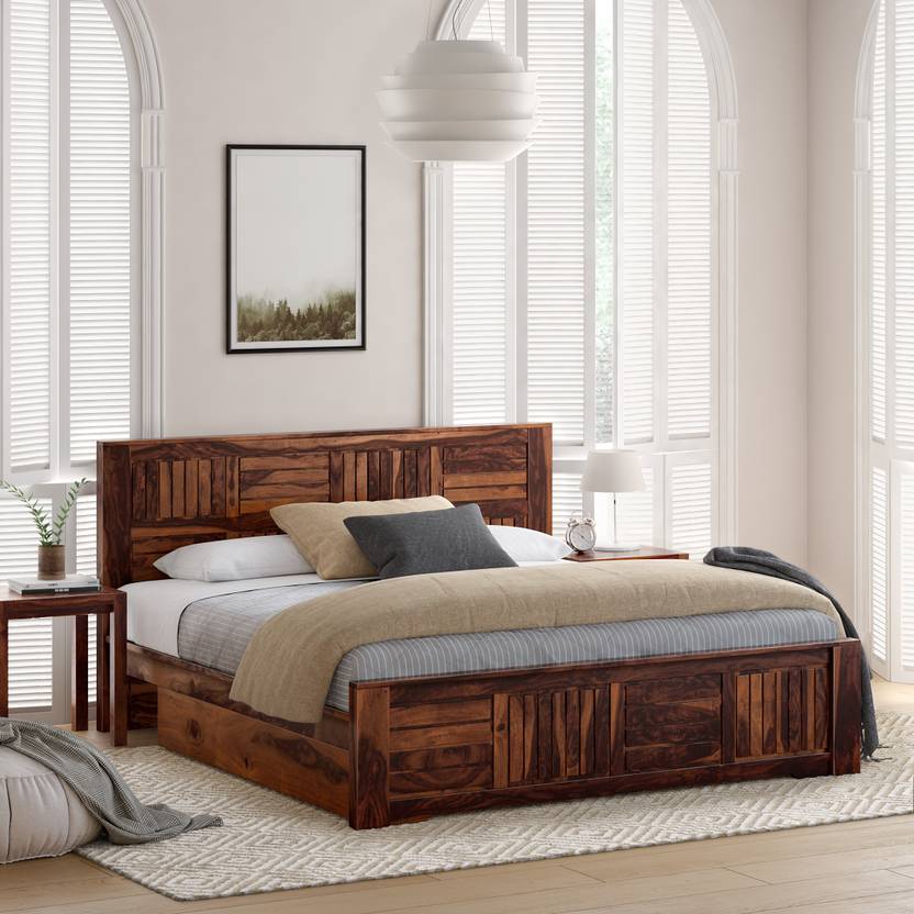 Flipkart Perfect Homes PureWood Sheesham Queen Drawer Bed Price in