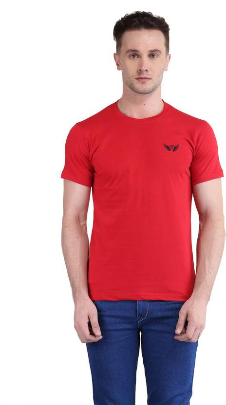 BRAVEZI Men Solid Round Neck Cotton Blend Maroon T-Shirt