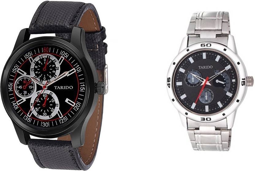 Exclusive Black Dial combo watches for legend men & boys in Black leather belt & Silver Stainless Steel chain Analog Watch  - For Men TD1031NL01_TD1161SM01